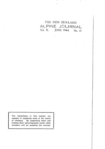 New Zealand Alpine Journal 1944 Vol 10 No 31 cover